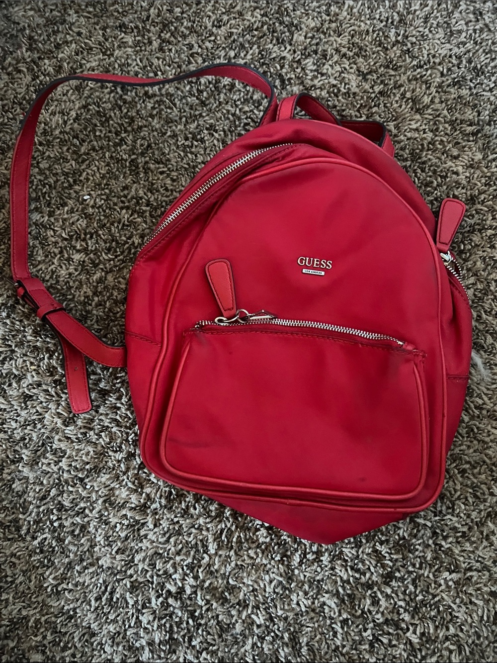GUESS Red Mini Backpack with Silver Hardware